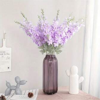 1 Pc Artificial Delphinium Flowers 33'' Silk Larkspur Flowers Faux Long Stem Fake Plant Flower Arrangement For Home Office Garden Wedding Table Vase Decor