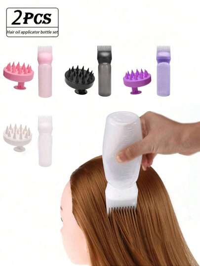 2pcs/Set Salon Hair Oil Applicator Bottle With Massage Comb Set, Suitable For Applying Hair Color Or Essential Oils, Relaxing Scalp Massage, Easy To Use, Suitable For Professional Salon Or Personal Care, Hair Coloring Bottle, Hair Styling Personal Care Tools (2/1pc) Available