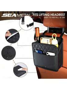 Set di accessori per auto, organizer per sedile posteriore in pelle PU premium con contenitore portarifiuti, borse porta oggetti multitasche per interni auto - borsa portaoggetti universale per sedile posteriore con portabicchiere - Set da 14 salviette compresse portatili, mini salviette usa e getta compresse per viaggi