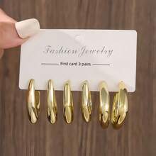 3对/9对新款ABS树脂&CCB金色夸张C型水滴个性时尚耳环套装 - 新二 - 查看 4