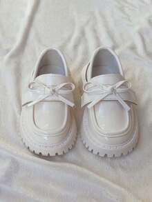 1 双女童浅口可爱公主皮鞋，透气软底防滑百搭儿童平底鞋，简约时尚婴幼儿易穿脱步行鞋，适合春季、夏季、秋季 - 米色 - 查看 7