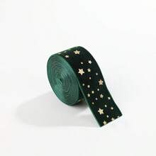 1pc 2.5cm*5/10 Yards Christmas Gold Foil Star Velvet Ribbon Gift Box Packaging, Home Party Decoration Home Decor Christmas Decorations Room Decor Winter