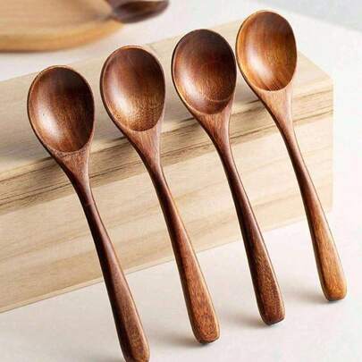 Natural Wooden Spoon Set, 4 Counts Multi Specification Durable & -Friendly Long Handle Cooking Spoons For Kitchen, Cooking, Baking & Serving, Kitchen Utensils, Kitchen Cooking Accessories