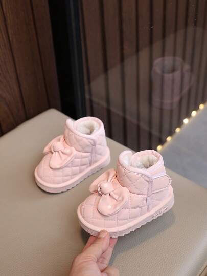 Toddler Girls' Cute Bow Winter Shoes, Soft Sole Anti-Slip Padded Winter Shoes With Thick Thermal Lining, Autumn/Winter
