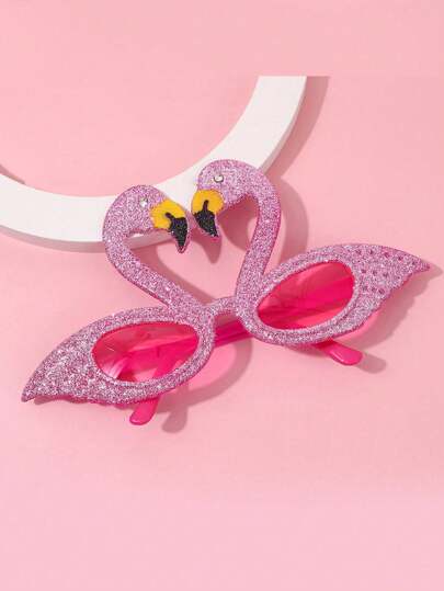 1pc Unisex Flamingo Beach Party Sunglasses, Selfie Prop Flamingo Hawaiian Decorative Glasses, Creative Flamingo Shaped Costume Glasses Halloween