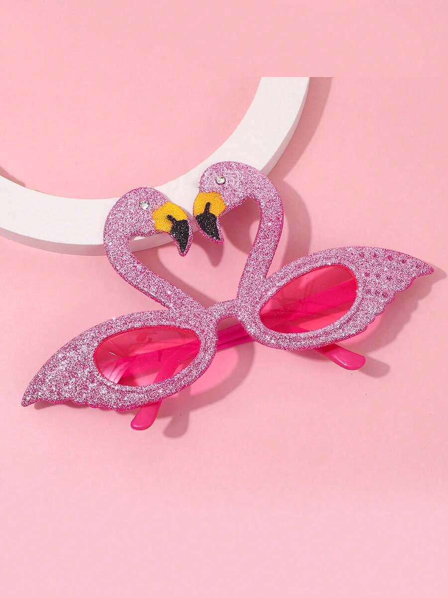 1pc Unisex Flamingo Beach Party Sunglasses, Selfie Prop Flamingo Hawaiian Decorative Glasses, Creative Flamingo Shaped Costume Glasses Halloween