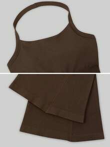 1pc Women's Seamless Ribbed Racerback Jumpsuit, Yoga Fitness Running Workout Jumpsuit