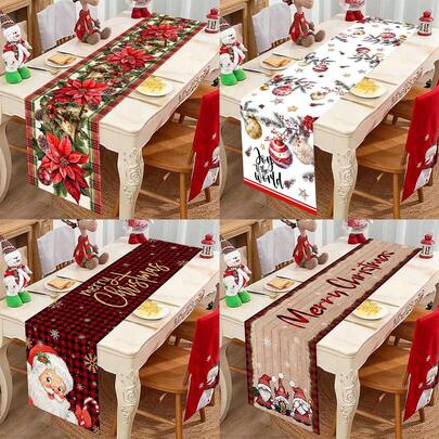 1 件圣诞快乐桌旗，35*180 厘米涤纶桌旗，复古风格圣诞小矮人圣诞老人红花圣诞球图案，适合圣诞派对餐桌装饰，2026 年新年快乐，圣诞装饰用品，最佳圣诞礼物
