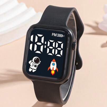 1 件儿童/学生时尚宇航员设计 LED 电子手表，带日期显示，适合日常使用