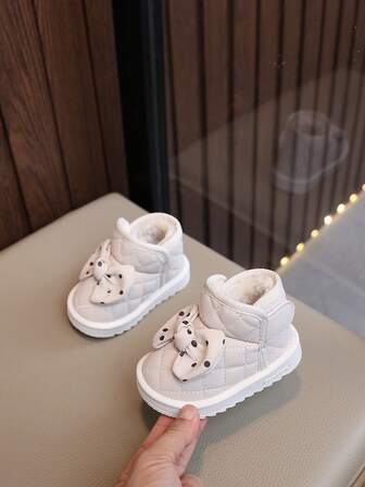 Toddler Girls' Cute Bow Winter Shoes, Soft Sole Anti-Slip Padded Winter Shoes With Thick Thermal Lined, Autumn/Winter