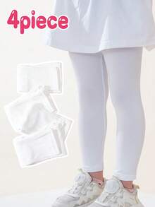 4 Paar Mädchen süße & einfache Capri Leggings, geeignet für den täglichen Gebrauch - Weiss - Übersicht 4