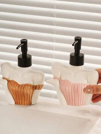 Dispensador de jabón de 210ml con diseño artístico de niña para baño y tocador, dispensador de cerámica para loción, lavado de manos, champú y gel de baño envasados por separado