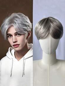 Perruque pour homme avec raie au milieu, coupe courte, perruque à clipser stylée, volumineuse et naturelle, facile à porter pour le cosplay - Multicolore - Voir 12