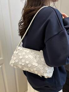 新款时尚亮片手提包，适合聚会、郊游、度假、购物和日常使用，可存放硬币、手机，也适合作为办公室女士、大学生和职业女性的工作包，优雅的女士包 - 白色 - 查看 3