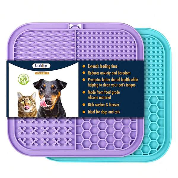 2pcs Pet Silicone Lick Mat, Suction Cup Lick Pad Slow Feeding Bowl Dog Lick Mat (Main Picture Cardboard Is Only For Display, No Cardboard Packaging)