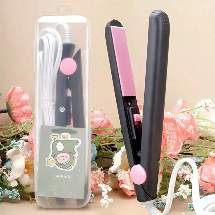 K·SKIN 1 Set Straight & Curly Hair Ceramic Electric Flat Iron, Bangs & Beard Clip, Gift Style Mini Portable Hair Straightener