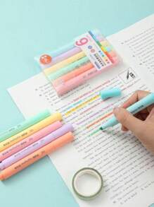 1box/6pcs Macaron Colored Fluorescent Highlighter With Slanted Head And Eye Protection Effect,Colored Marker Pen, Student Stationery Back To School