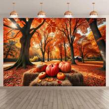 1 件，2Dflat，感恩节丰收横幅，带有南瓜、向日葵和火鸡 - 非常适合秋季派对和照相亭，无需电源