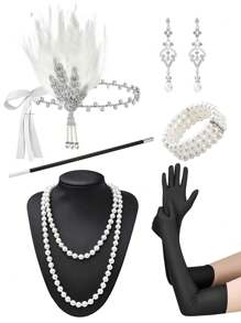 D EXCEED 1/4/6 件女士 1920 年代 Flapper Gatsby 配饰套装万圣节派对 Great Gatsby 女士复古时尚人造羽毛头带发饰新娘头饰表演舞台道具配饰