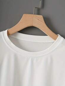 Women'S Casual Crop Top T-Shirt With Heartbeat & Palm Tree Print, Short Sleeve Round Neck, Light Blue, Spring/Fall Beach-Themed Design, Summer Casual Wear | Heartbeat Graphic Tee | Smooth Texture Fabric - 白色 - 查看 3