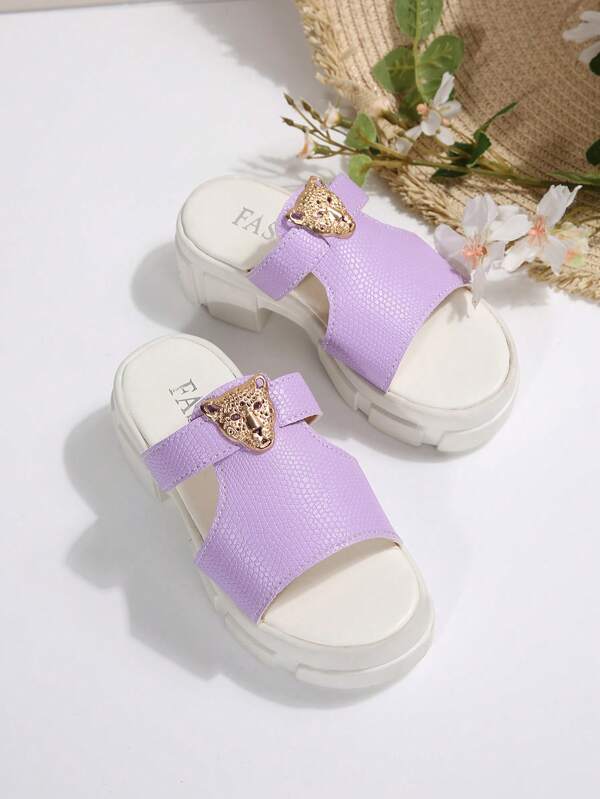 Girls' Fashion Slip-On Sandals, Thick Sole Design, Elegant Princess Shoes, Animal Pattern Decor, Suitable For Daily Outings, Weddings And Beach Vacations, Spring/Summer