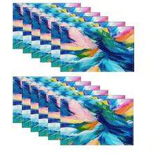 1/4/6/8/12 Pcs Linen Dining Table Placemats, Colorful Feather Oil Painting 3D Print Washable Table Mats, Surface Protective Pads, Indoor Outdoor Dining Table Mats, Suitable For Holiday Parties, Kitchen