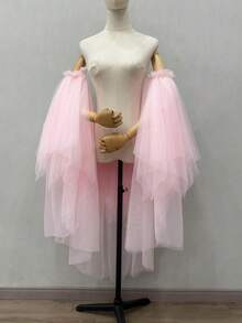 1 件可拆卸多层不对称网眼披肩，夸张泡泡袖斗篷，新娘配饰肩袖秋装女士 - 彩色 - 查看 6