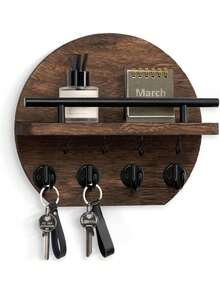 Key Holder For Wall - 9.8 Inch Apartment Wall Decor With Shelf And 8 Key Hooks, Circular Wood Key Hanger For Home Decor - 5 Hooks - View 10