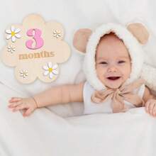 1 Set Baby 1-12 Months Wooden Flower Milestone Photography Props, Growth Record, Double-Sided Milestone Pendant, Monthly Milestone Cards, Newborn Monthly Milestone Cards - Pink Numbers - View 4