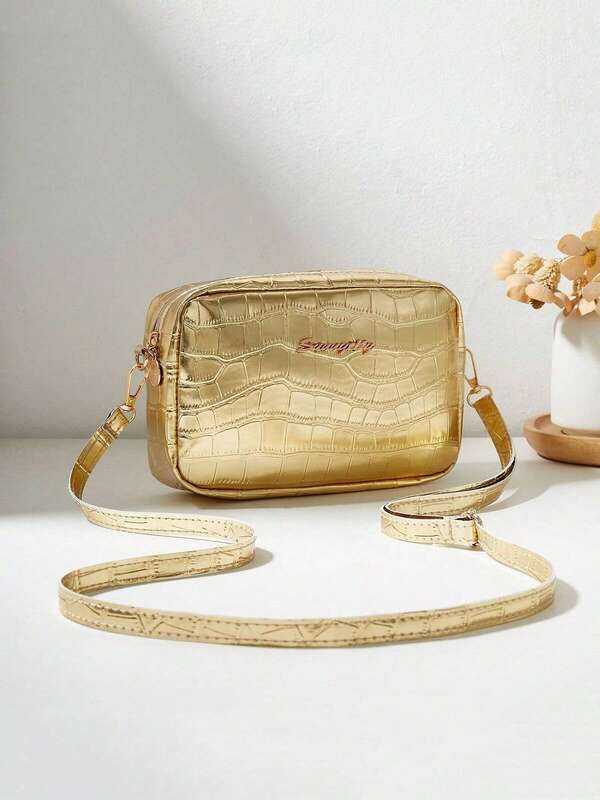 Fashionable New Crossbody Bag, Crocodile Embossed Gold Small Purse Phone Bag , Gold Bag