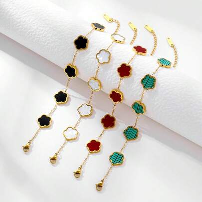 1件 时尚不锈钢幸运四叶草女士手链