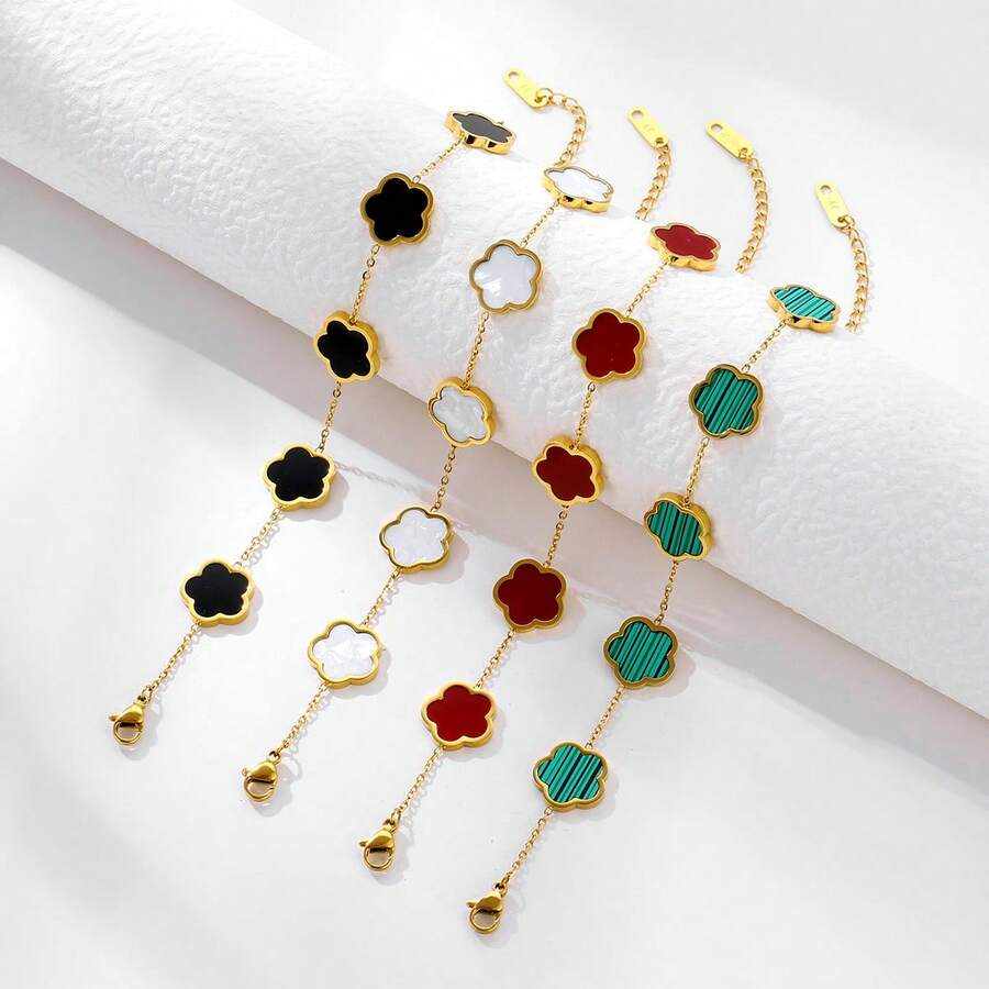 1件 时尚不锈钢幸运四叶草女士手链 - 彩色 - 查看 1