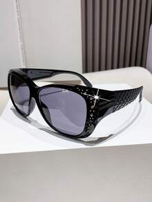 时尚女士超大方形镜框环绕式眼镜，适合驾驶 - 黑色 - 查看 6