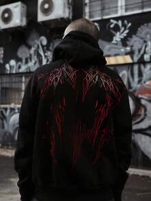 Felpa con cappuccio da uomo con stampa scura e coulisse, stile streetwear, facile da abbinare, autunnale