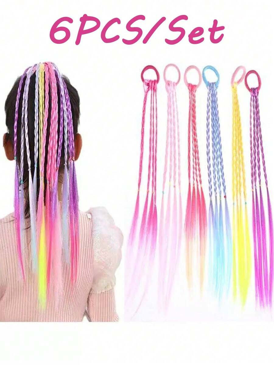 2 件/4 件/6 件儿童渐变色发圈，百搭休闲发带，适合日常使用 - 彩色 - 查看 1