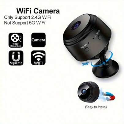 1个迷你隐藏式无线摄像头，带支架，支持WIFI连接，可通过手机App控制，适用于客厅、办公室、汽车和户外场所。