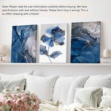 3pcs/Set Canvas Paintings And Posters,Modern Blue Floral Abstract Art Decor,Home Decor,Wall Art,Room Decor,HD Prints,Ideal Gifts,Living Room,Bedroom,Dining Room,Office Decorative Art,Posters,Wall Art,Room Decoration Stuff,Modern,Botanical(Optional) Frame)