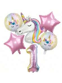 6 قطع بالونات فويل بأرقام من 0 إلى 9 بطول 32 بوصة بتدرج لوني، طقم 6 قطع بتصميم وحيد القرن لديكورات حفلة عيد الميلاد بموضوع وحيد القرن