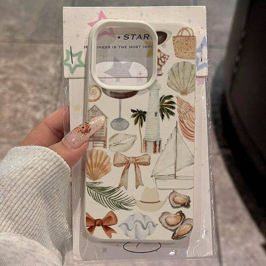 1pc TPU Material Ocean Elegant Vacation Style Full-Screen Pattern Phone Case Compatible With Iphone/ Phones, International Version, Not The Domestic Version - White - View 1