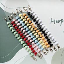 Fashion Solid Color Acrylic Peach Mobile Phone Lanyard Valentine's Day Heart Handmade Beaded Phone Strap