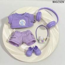 1st/2nd/3rd Generation Doll Clothes, Doll Plush Doll Accessories - Purple T-Shirt And Overalls Set, Sitting Party Outfit - Multicolor - View 7