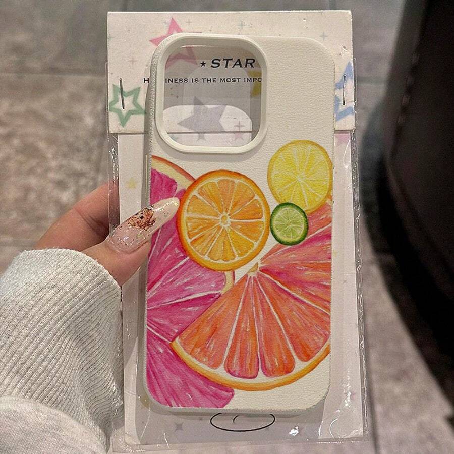 1pc TPU Material Colorful Lemon & Grapefruit Fruit Pattern Phone Case Compatible With Apple/ Phones - White - View 1