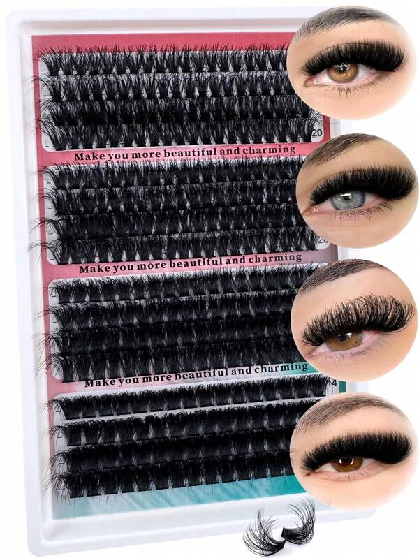 296pcs/272pcs D-Curl Eyelash Extensions, Mixed Sizes (60D+80D+100D+120D)(80D+100D+120D+160D) Diverse, Natural Length 14-20MM False Lashes, Fashionable Multi-Layered Curly & Voluminous Lashes, Suitable For Daily Use