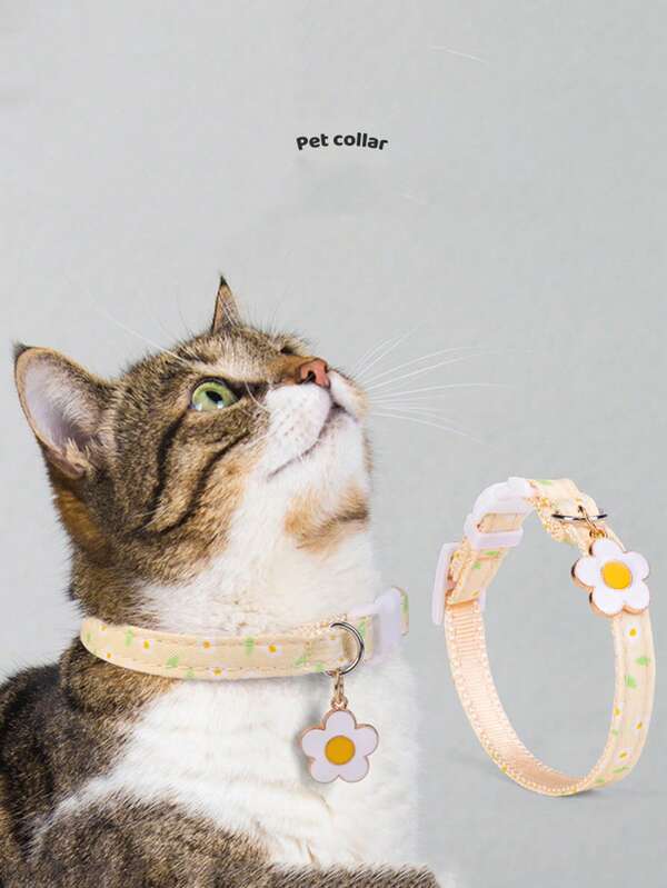 1pc Pet Cat Dog Daisy Flower Decor Bell Collar, Adjustable Anti-Escape Safety Buckle For Small/Medium Pets