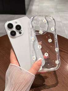 1 件白色雏菊可爱向日葵笑脸卡通励志字母时尚透明 3D 波浪全覆盖防摔手机壳兼容三星/Spark/Infinix/OPPO 防水防震防刮 - 彩色 - 查看 4