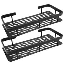 Estantería de ducha, juego de 1 pieza de estantería de ducha adhesiva con gancho, sin necesidad de taladrar, montada en la pared, resistente a la oxidación, de alta gama para baño, cocina, estantería de almacenamiento, estanterías de almacenamiento, estante, negro