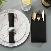 24pcs Disposable Napkins With Cutlery Pockets, Black Napkins Suitable For Weddings, Dinners Or Parties, Built-In Silverware Pockets, Pre-Folded - متعدد الألوان - مشاهدة 4