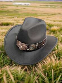 1 pièce Chapeau melon en feutre avec un cœur en métal et des cristaux, élégant et convenant pour les voyages, les fêtes, les soirées de cowboy western et l'usage quotidien pour Halloween et la Saint-Valentin