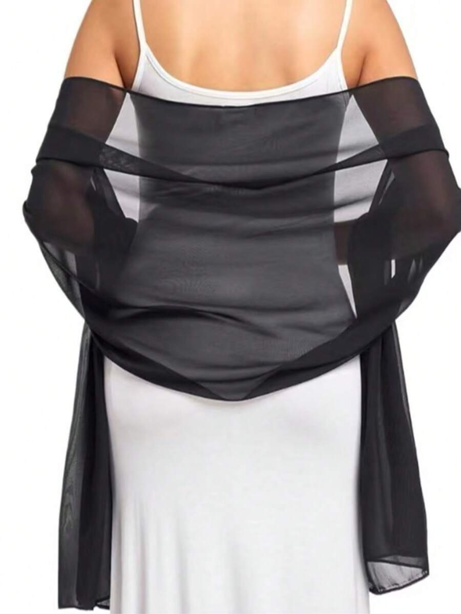 Chiffon Shawl Scarf, Suitable For Brides, Weddings, Formal Dresses And Special Occasions - Black - View 1