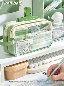 Doppelschichtige transparente handgehaltene Federtasche Stiftetui mit kontrastfarbigen Quadraten für Schreibwaren, Rückkehr zur Schule, Schulmaterial, Stifteetui, Schultasche - Violett - Übersicht 17